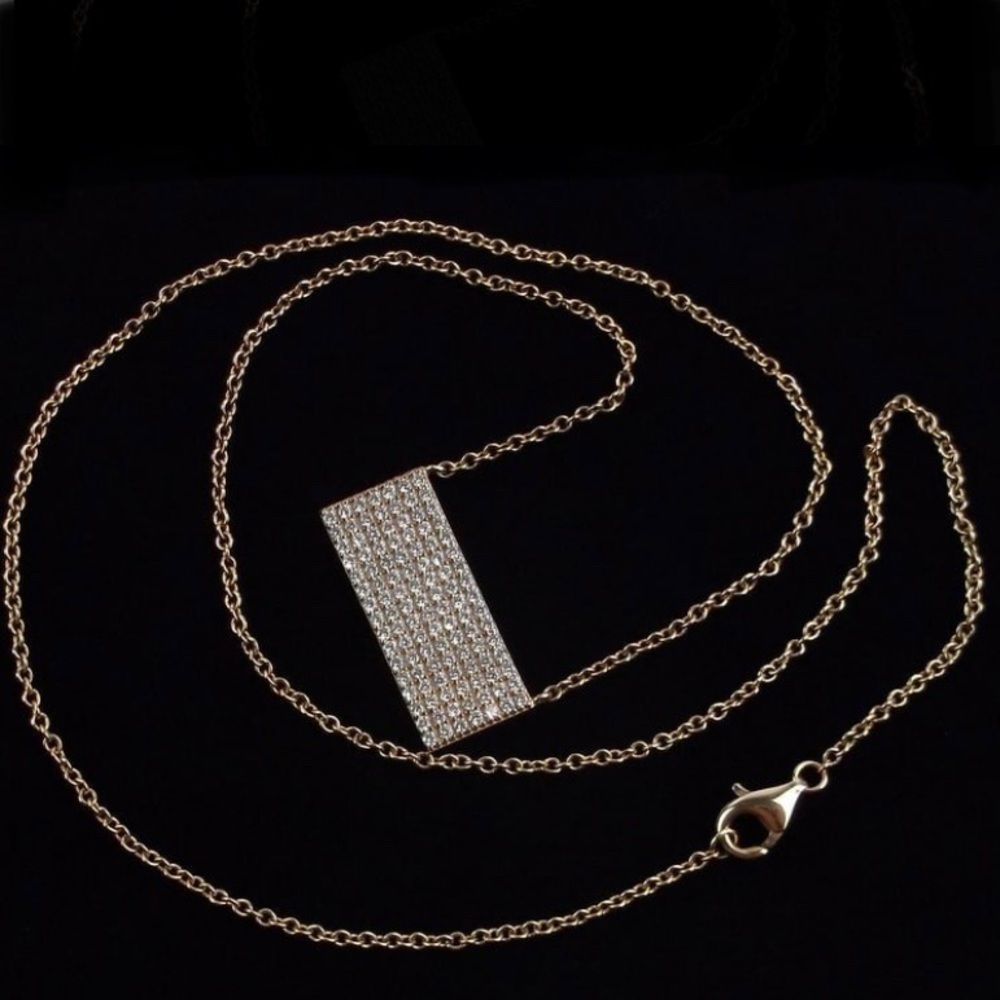 New Gold Over Sterling Crystal Bar Necklace 18"‎